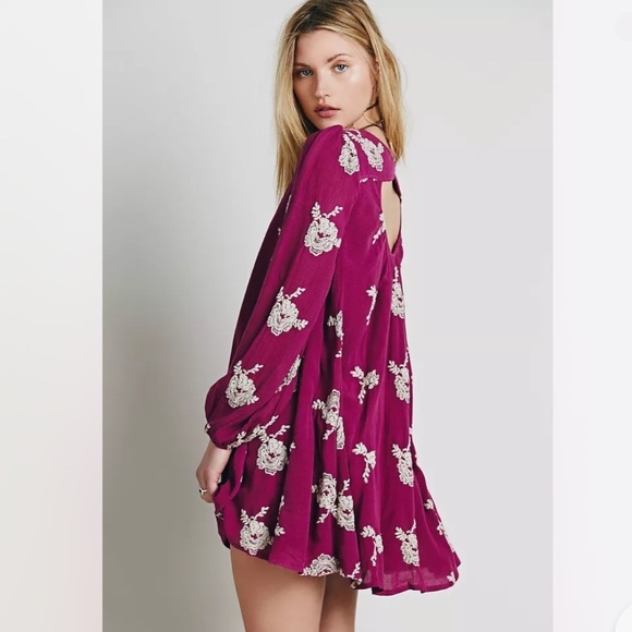 Free People Emma Embroidered Swing Dress Purple Size Small - Picture 1 of 15
